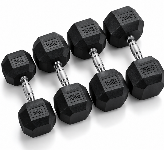 Hexagon Rubber Coated Dumbbell – 2.5kg to 25kg