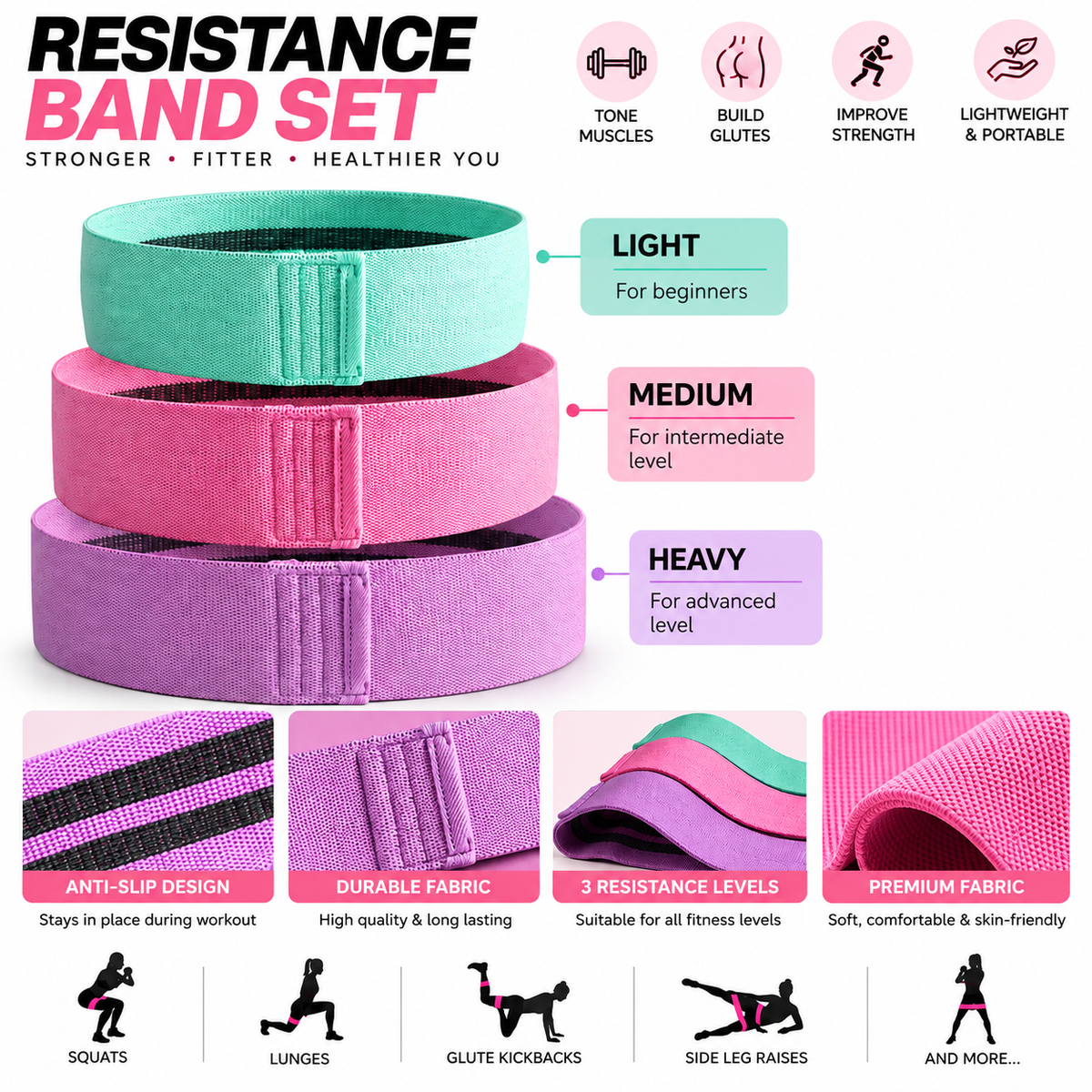 Hip Circle Resistance Band Set 3 Pcs